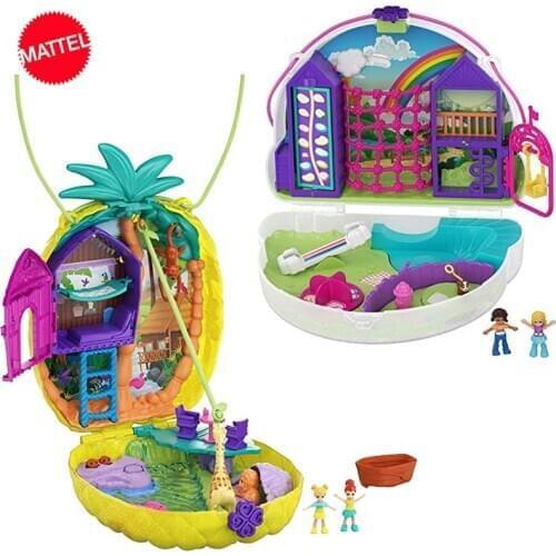Original Polly Pocket Tropicool Pineapple Purse Party Box Surprise Birthday Hidden World Mini Scene Store Girls Toys Gift Dolls