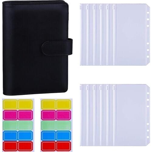 A6 PU Binder Sleeve with 12 Pcs A6 Binder Bag 6 Buckle Cash Budget