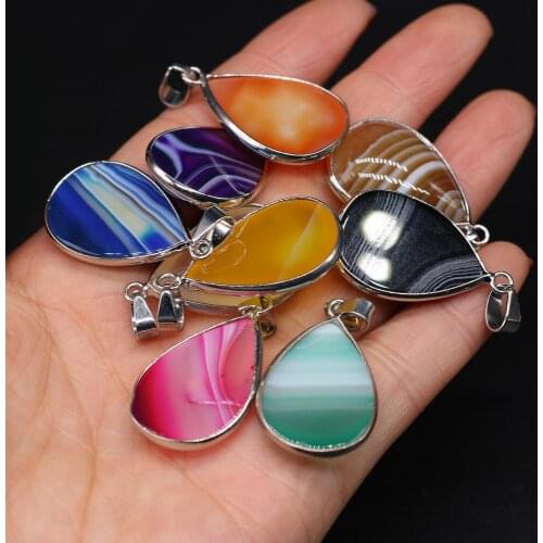 Natural Stone Pendant Reiki Heal Silver plated Striped Agates Crystal for Fashion Jewelry Making DIY Necklace Pendant 20x30mm