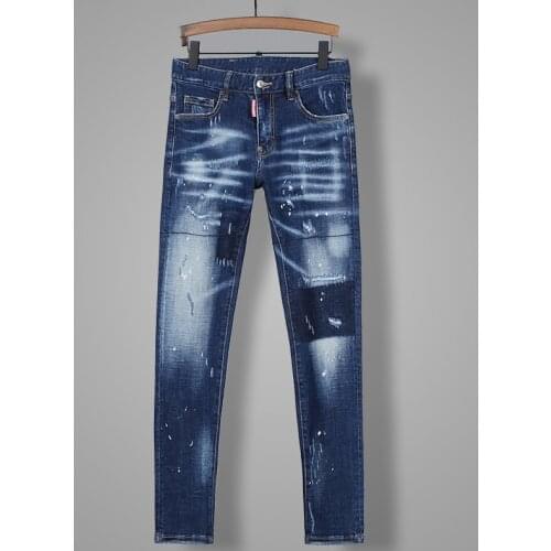 2021Hot Mens pants Dsquare ripped patch painted varnished mens Hole in the street d2 jeans