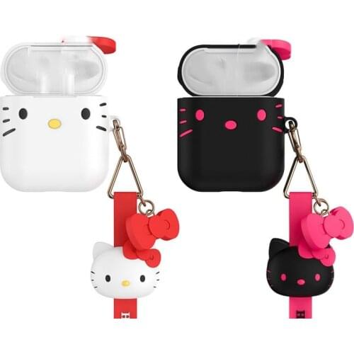 Hello Kitty Silicone Earphone Case for Airpods 1/2 Waterproof Anti-Fail Shockproof Earphone Protective Case with Anti-Lost Rope