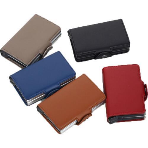 Rfid Blocking Protection Men id Credit Card Holder Wallet Leather Metal Aluminum Business Bank Card Case CreditCard Cardholder