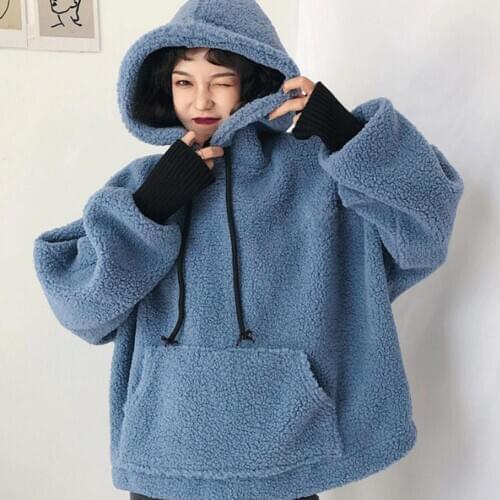 Hoodies Women Winter Elegant Trendy Leisure Thick Warm Hooded Solid Womens Pullover Students Long Sleeve Ladies Sweatshirts