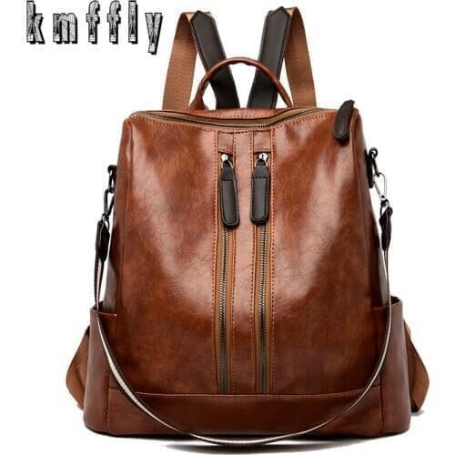 Vintage Leather Backpacks Women High Capacity Travel Backpack Fashion School Bags for Teenage Girls Shoulder Bags mochila sac