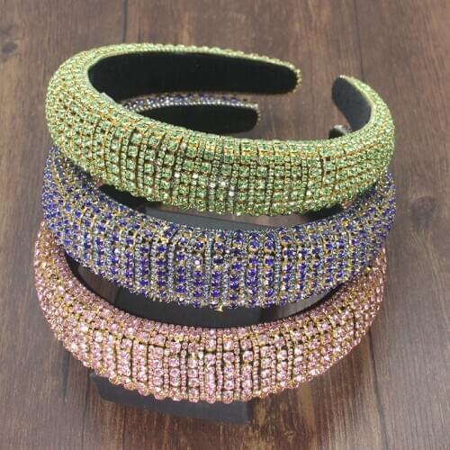 Bright Bejeweled Padded Headbands Chic Green Pink Blue Rhinestones Crystal Hairbands for Women Party Sparkly Girl Wide Headbands