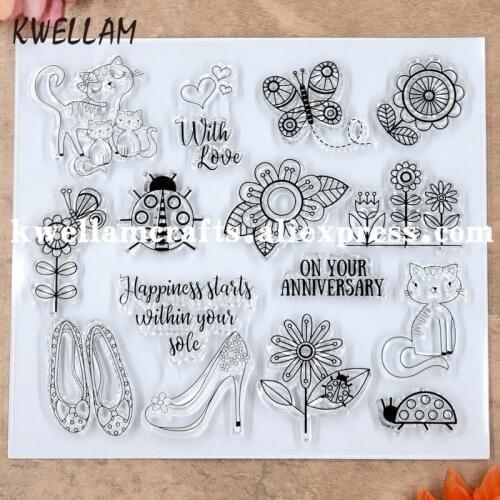 ANNIVERSARY With Love Flowers Cats Scrapbook DIY photo cards rubber stamp clear stamp transparent stamp 17x15cm KW8091110