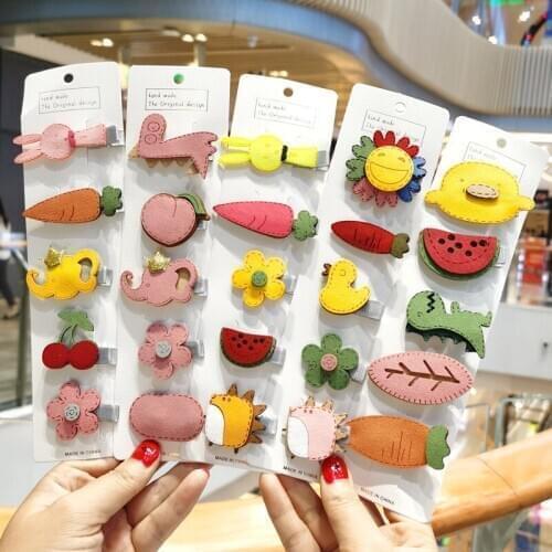 5PCS Cute Flower Hair Clip For Girls Cartoon Hairpins Headwear Kids Hair Accessories Sweet Princess Deerskin BB Clip Barrettes