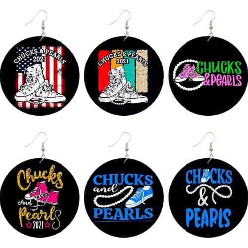 SOMESOOR Chucks Pearls American Design Women Wooden Drop Earrings Vice President Of USA Harris Printed Loops Dangle Accessories