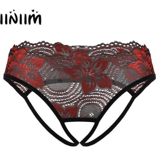 Womens Erotic Underwear See Through Lace Lingerie Panties Crotchless Open Butt Sissy Panties Thong G-string Briefs Underwear