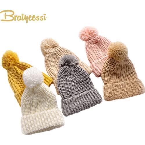 Pompom Winter Baby Hat for Girls Boys Knitted Baby Beanie Kids Hat Elastic Warm Knitted Kids Beanies Baby Cap