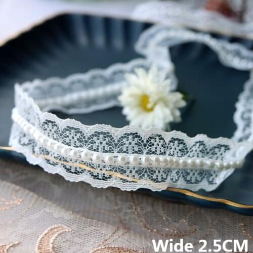 2.5CM Wide White Mesh Fabric Dress Guipure Collar Neckline Beaded Fringe Lace Edging Trim Headband Wedding Gifts DIY Handicraft