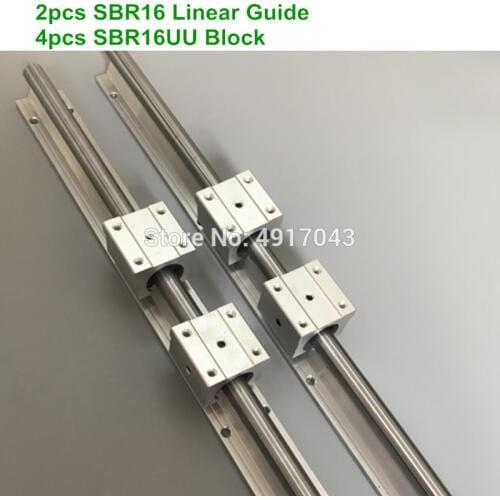 2pcs SBR16 linear guides L 1100 1200 1500 mm Linear shaft rail support + 4pcs SBR16UU Linear bearing blocks