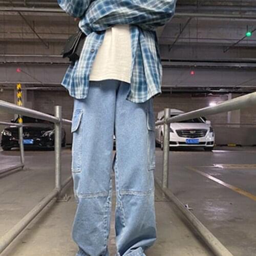 2021 Women Blue Black Loose Jeans Casual High Waist Denim Pants Female Hip Hop Plus Size With Pocket Wide Leg Trousers Autumn