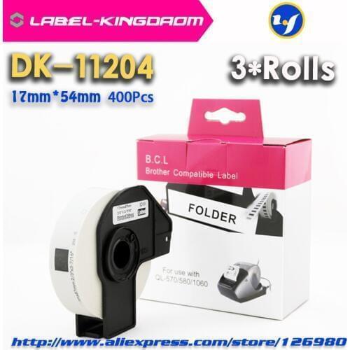 3 Roll Compatible DK-11204 Label 17mm*54mm Compatible for Brother Label Printer All Come With Plastic Holder 400Pcs/Roll