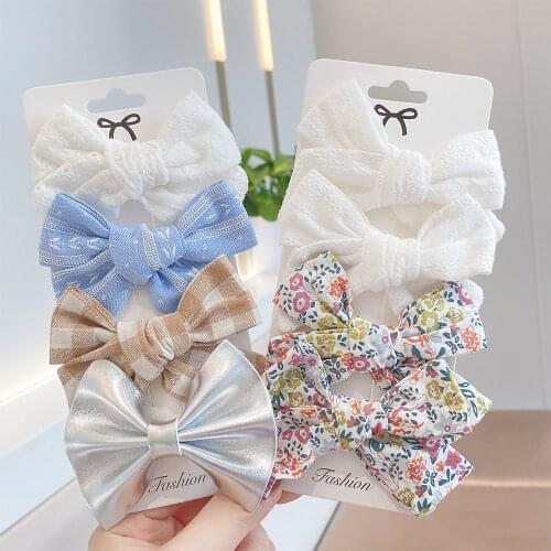 4Pcs/set 2021 New Cotton Linen Print Hairpins For Cute Girls BB Boutique Hair Bows Clips Barrette Headwear Kids Hair Acesssories