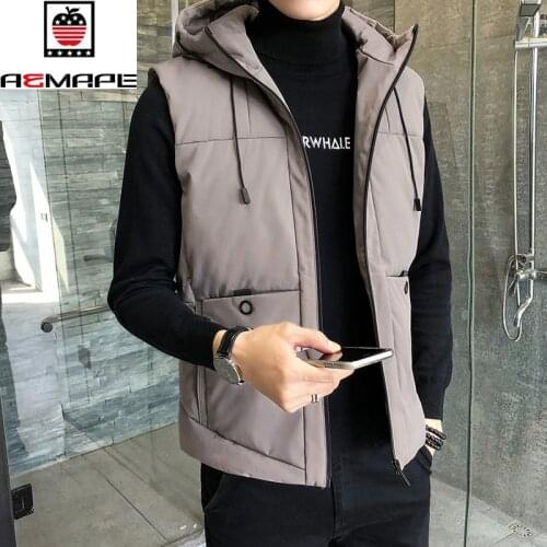 AEMAPE Brand Korean Fashion Vest Mens Down Cotton Vest Sleeveless Jacket Autumn And Winter Hooded Jacket Warm Short