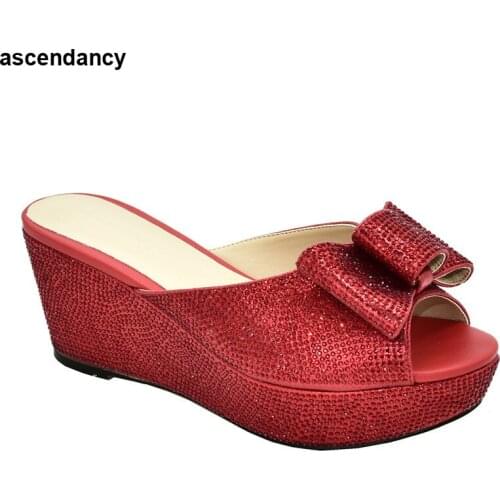 African Special Materials High Heels 8 CM Women Luxury 2020 Rhinestone Wedding Party Shoes High Quality African Wedding Shoes