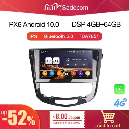 DSP PX6 10.1" 2 din Android 10.0 8 Core 4GB RAM 64GB Car DVD Player For Nissan Qashqai X-Trail 2014-2017 autoradio Bluetooth 5.0