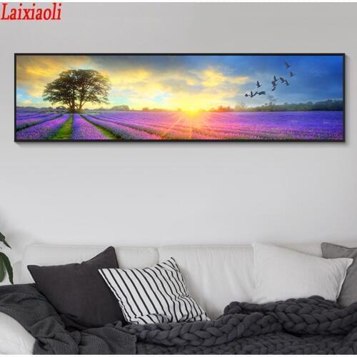 Large Diamond Painting Embroidery Home Decor Beautiful lavender lanscape Full Square Drill Cross Stitch natural sunrise view art