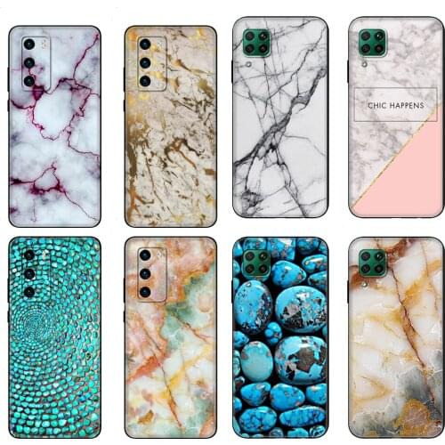 Black tpu Case For Huawei P30 Lite P30 Pro P40 Case For Huawei P40 LITE E P Smart 2020 Case Cover marble green stone