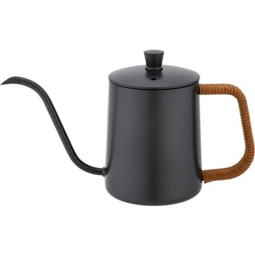 Black 350ml Leather Case Steel Handle Straight Hand Wash Pot 304 Stainless Steel Long Mouth Narrow-Mouth Pot Coffee Pot