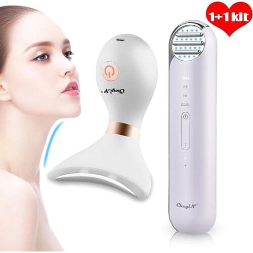 LED Light Facial Infrared Massager RF Radio Frequency Neck Beauty Device Skin Tighten Anti Wrinkle Remove Lifting Rechargeable
