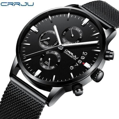 CRRJU Men Business Watch Fashion Casual Quartz hour Mesh Steel Wrist Watches Male Simple Design relogio masculino часы мужские