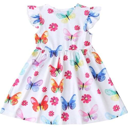 2021 New Trendy Butterfly Print Flying Sleeve Frocks Kids Carnival Party Costume Baby Girl Summer Casual Dress