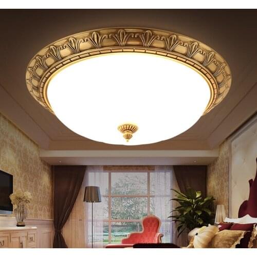 European Style Retro Copper Glass Round Light Living Room Bedroom Study Dining Room Aisle Balcony Ceiling Lamp