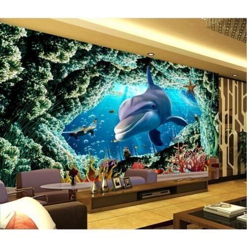 Custom photo wallpaper for walls 3 d underwater world dolphin murals TV background wall papers for living room decoration