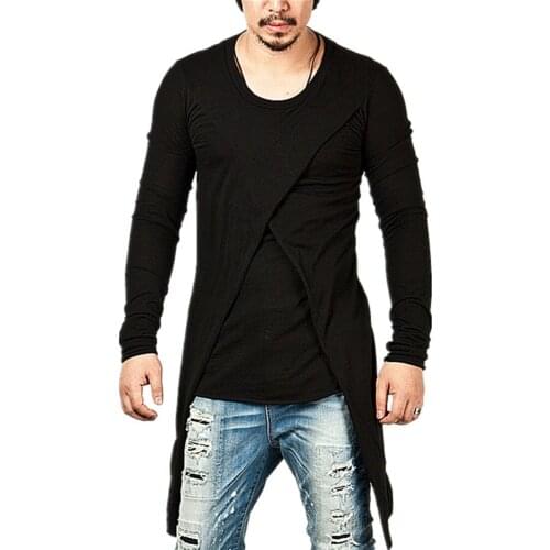 Casual men tshirt streetwear black long sleeve o-neck fake two clothing boys hip hop t shirt summer skinny tshirt oversize M-3XL