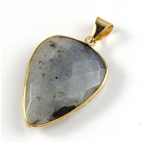 FYSL Light Yellow Gold Color Water Drop Labradorite Stone Pendant Black Agates Charm Jewelry