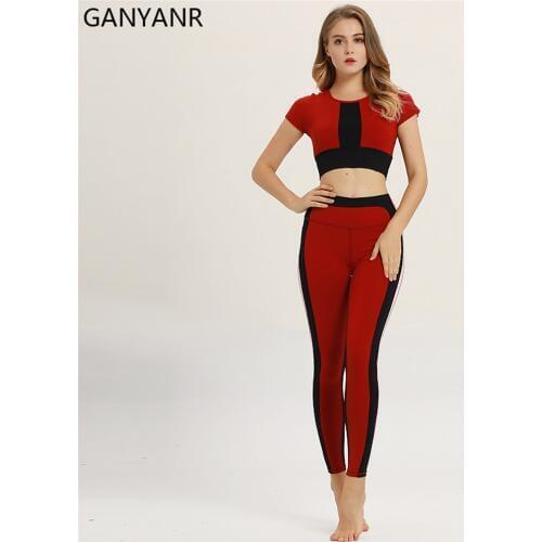 GANYANR Fitness Clothing Yoga Set Gym Workout Sportswear Jogging Wear Tracksuit Leggings Suits Women Bodysuit Pants Activewear