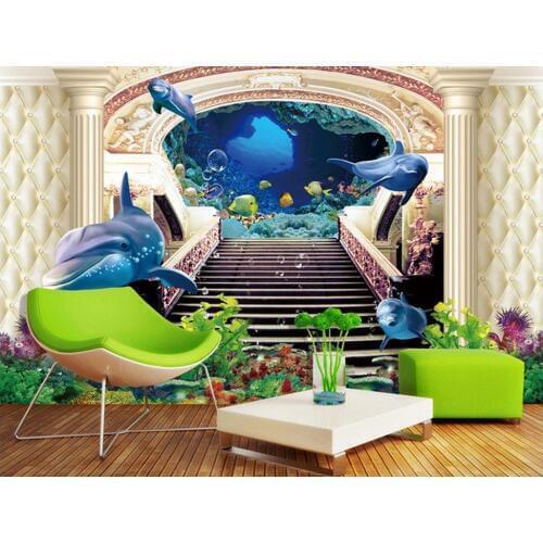 Customized wallpaper for walls European staircase underwater world 3D TV backdrop Home Decoration
