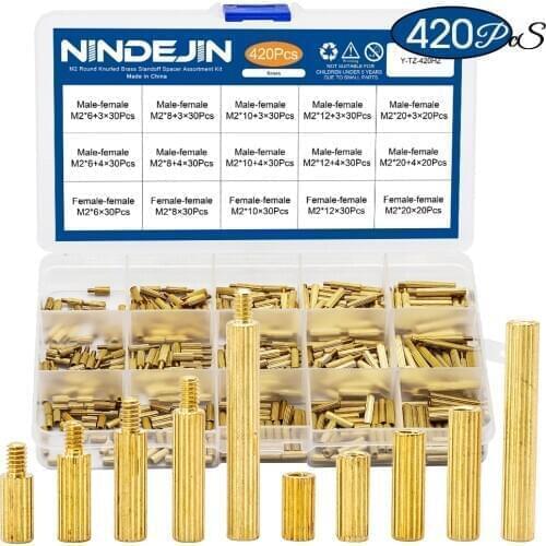 NINDEJIN 420pcs/set brass round standoff m2*6mm 8mm 10mm 12mm 20mm male- female round standoff spacer motherboard pcb standoff
