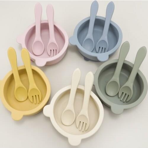 BPA Free Soft Silicone Spoon For Baby Utensils Set Auxiliary Food Toddler Learn To Eat Training Bendable Fork Children Tableware