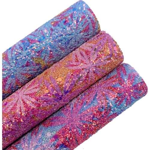 Flowers Printed Chunky Glitter Leather Vinyl Fabric Sheets For DIY Bows Earrings Bags Accessories 21X29CM 6S106C