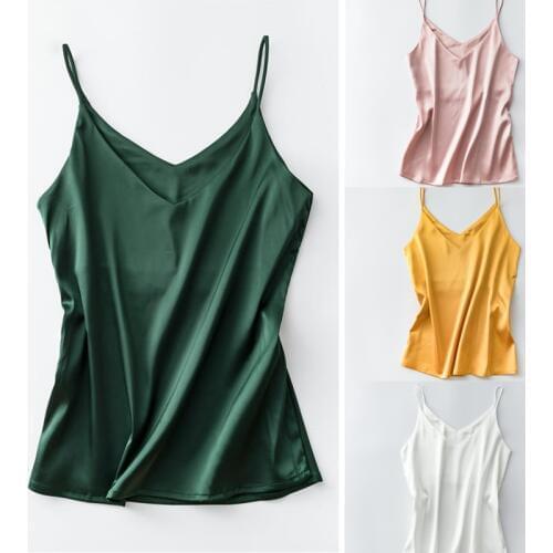 Summer Satin Silk Tank Top Running Vest 2019 Women Sexy V-Neck Camisole Casual Crop Tops Workout Wear Blusas Plus Size