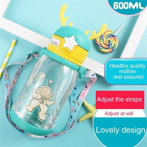 Cute Cartoon Water Cup Transparent Glass Milk Cup Coffee Drinkware Juice Cup With Straw Automatic Lid Portable Kid’s Antler Cup