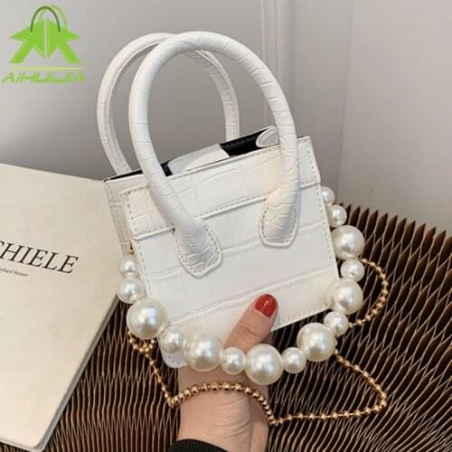 Fashion Mini Pearl Design Stone Pattern Crossbody Bags For Women 2021 the New High Quality Pu Leather Womens Shoulder Handbags