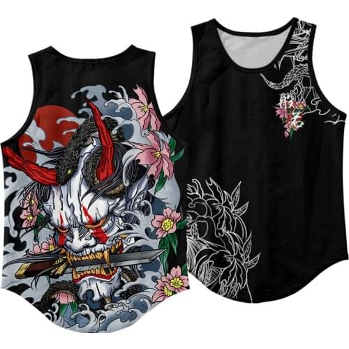 Devilish Prajna Printed Men Bodybuilding Fitness Singlets Tank Top Gyms Quick-Drying Breathable Sportswear Vest Oversize 6XL
