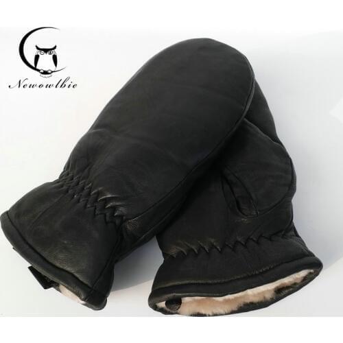 2021 Men sheepskin gloves genuine leather glove for men winter Outdoor warm fur thickening thermal gloves