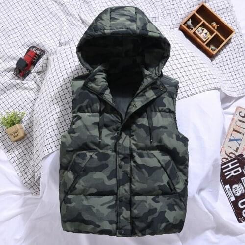 Men Vest Casual Autumn Winter Hooded Sleeveless Jackets Fashion Camouflage Male Waistcoat Plus Size Men Clothing Black Vests