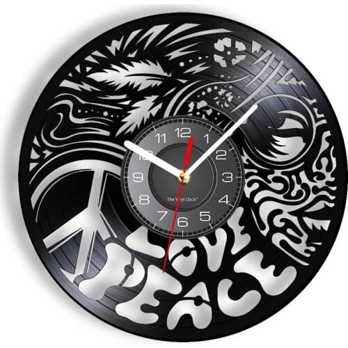Love Peace World Symbol Vinyl LP Record Wall Clock Hippie Home Decor Retro Vinyl Disk Crafts Peace Inspiring Artwork Clock