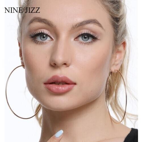 NINEJIZZ Large Circle Gold Color Hoop Earrings for Women Round Earrings Hoops Ear Rings Party Club Gift Stainless Steel Earrings