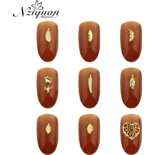 NIZIQUAN 20 PCS/bag Gold Leaf Nails Art Decoration New 3D Nail Charms Alloy Jewelry For Manicure Feather Nail Jewelry