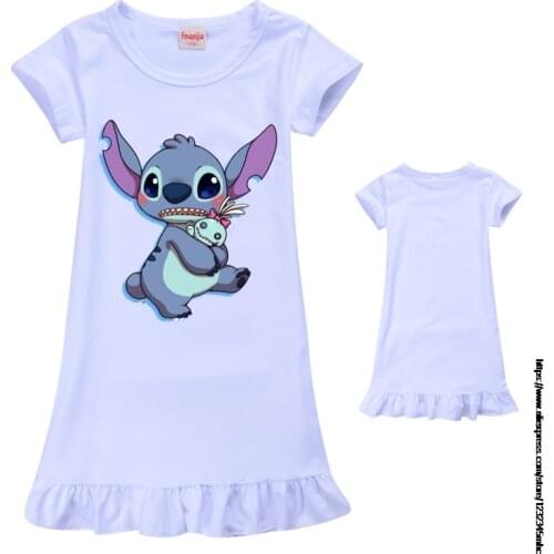 Baby Stitch Nightdress Little Teen Girl Pajamas Dresses Children Cartoon 2021Summer Nightgown Home Clothes Kids Sleepwear