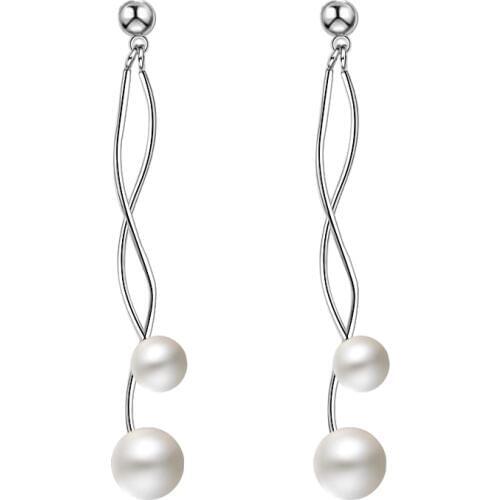 New arrival Fashion Pearl Design 925 Sterling Silver Long Stud Earrings for Women Jewelry Christmas Gift Wholesale