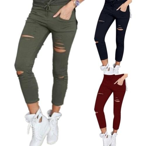 New Ripped Jeans For Women Women Casual Ripped Trousers Stretch Pencil Pants Leggings Women Jeans