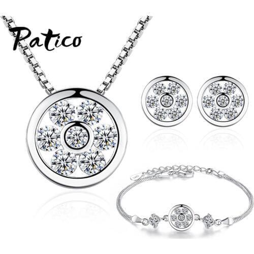 New Design 925 Sterling Silver Jewelry Sets For Women Pendant Necklaces Stud Earring Bracelet Set Fashion Cubic Zirconia Jewelry